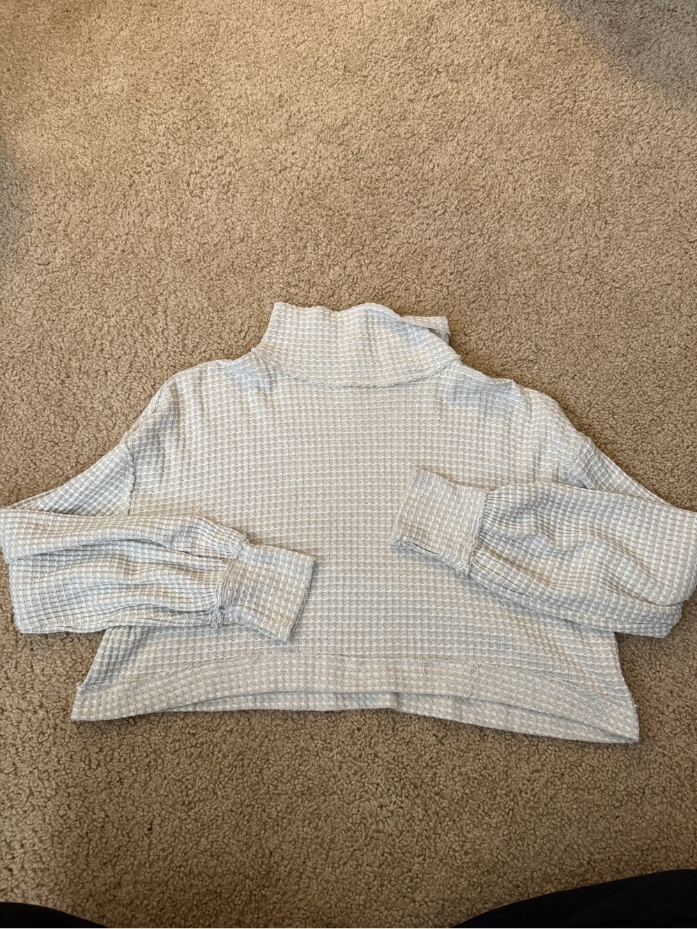 Free People Light Gray Waffle Knit Cropped Turtleneck Sweater